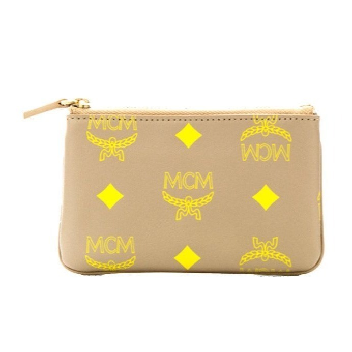 NEW MCM Color Splash Small Croissant Smooth Visetos Leather Key Ring Zip Wallet