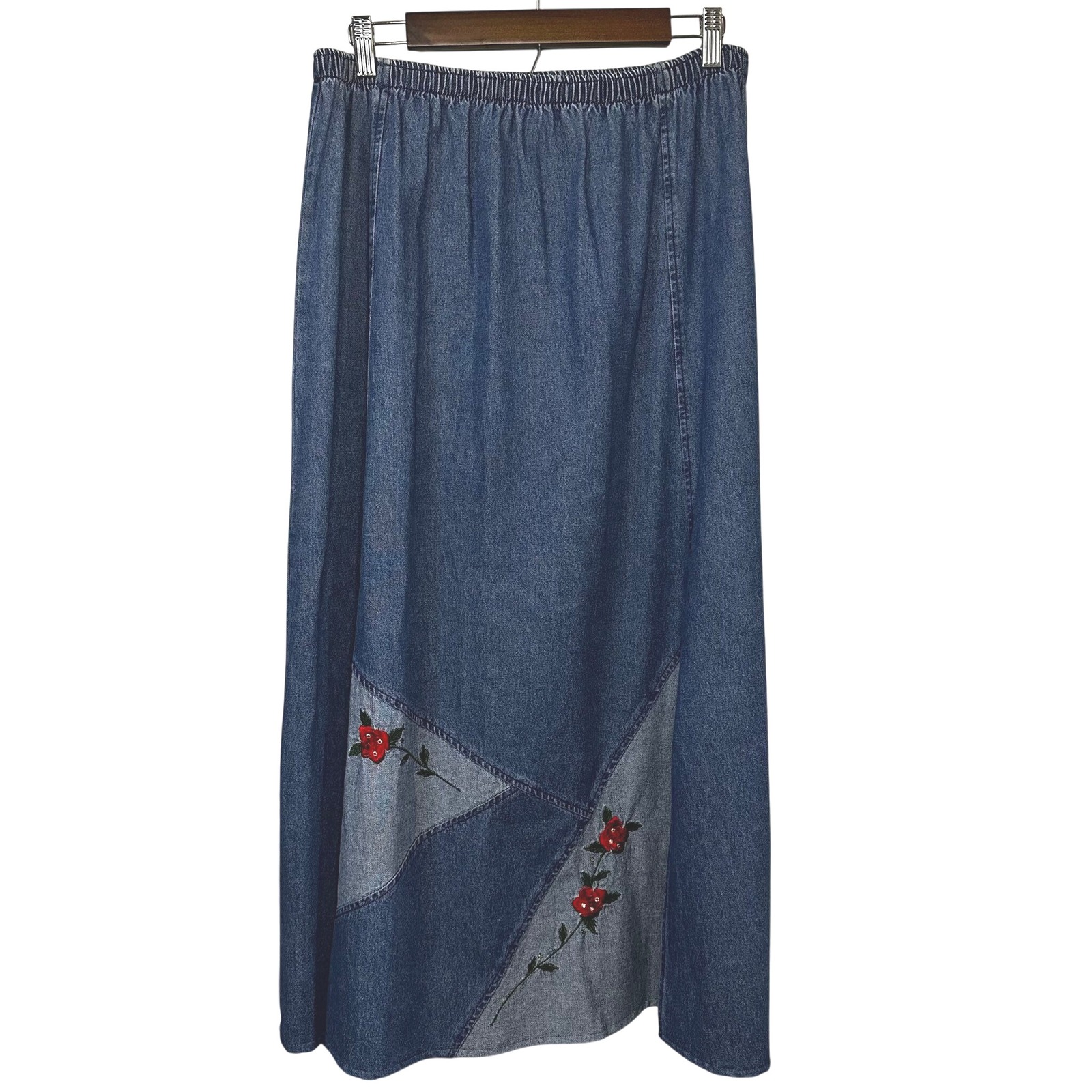 Vintage Saint Germain Paris Denim Skirt y2K Made in USA Embroidered Large