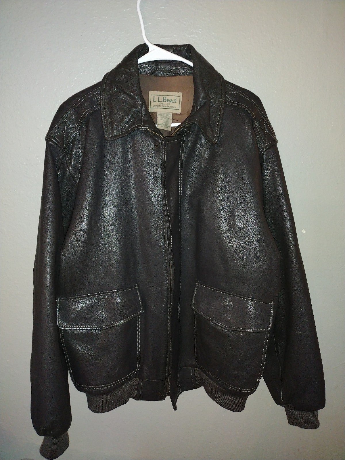 LL Bean Goat-Skin Bomber Jacket Sherpa Lined Lamb Wool USA Size L