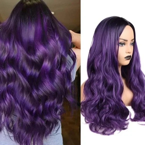 Leon Wigs Long Curly Middle Part Purple