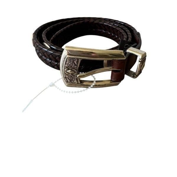 Brighton Women's Brown Braided Woven Leather Brown Belt with Metal Studs S M/L