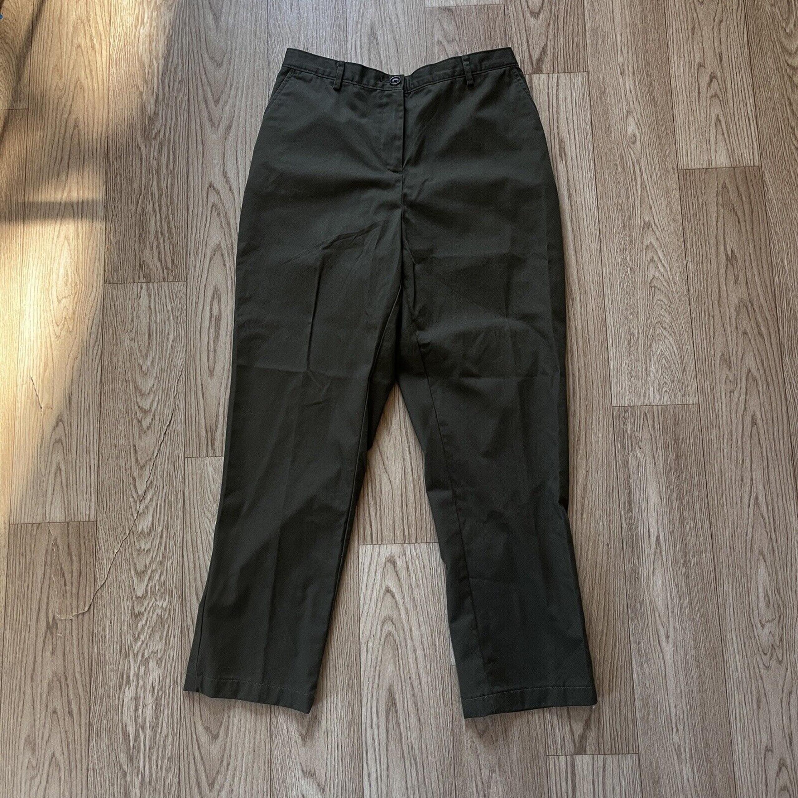Women's Lands End Olive Green Pants Chino Straight Leg Dress Work - 10 Petite
