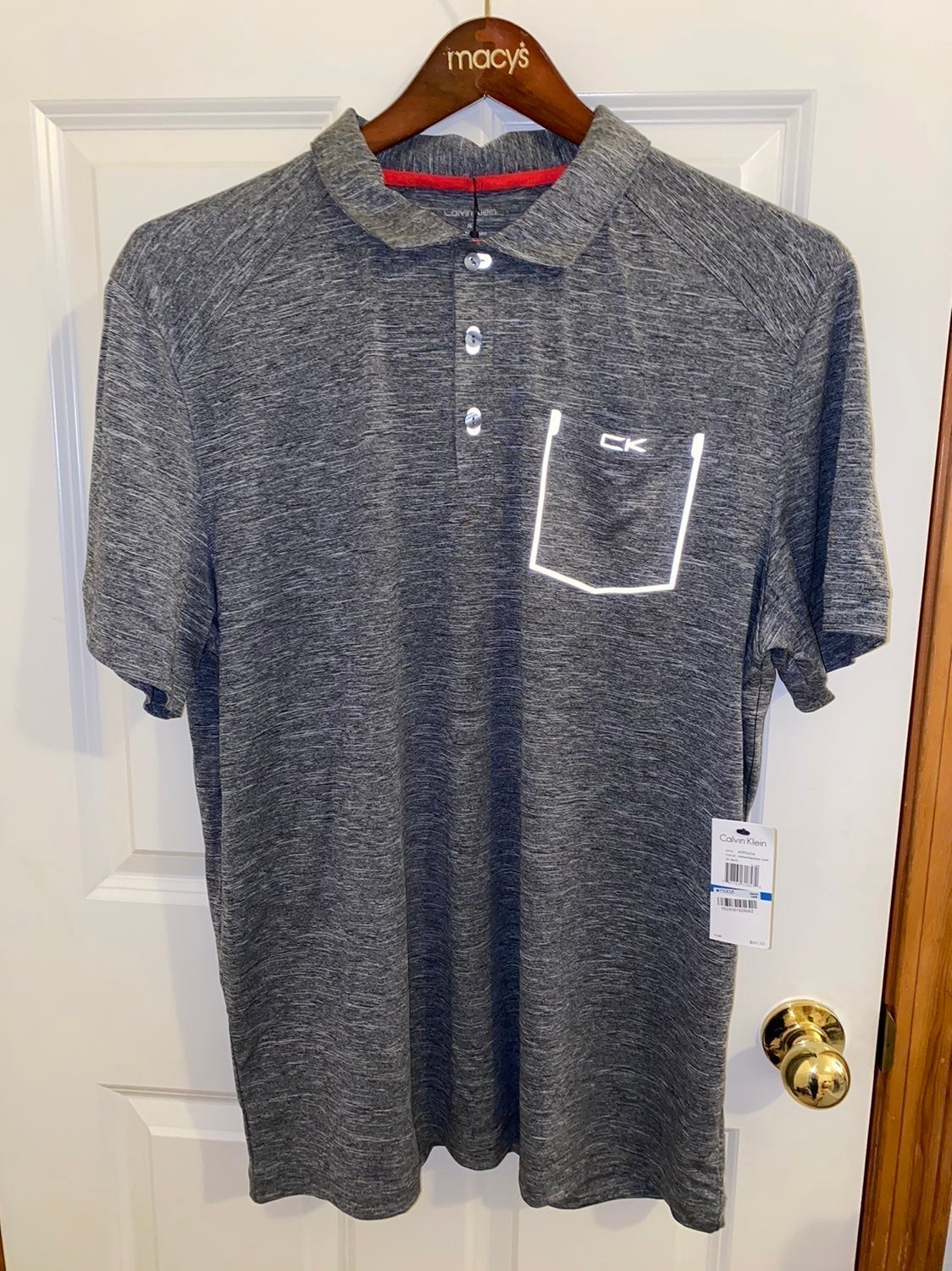 NWT Grey Calvin Klein CK Tech Athletic Reflective Polo Shirt W Pocket