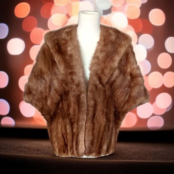 Mink Stole Shawl Wrap Shrug Honey Red Brown Vtg MCM Louis Laurie Philly FLAWS.