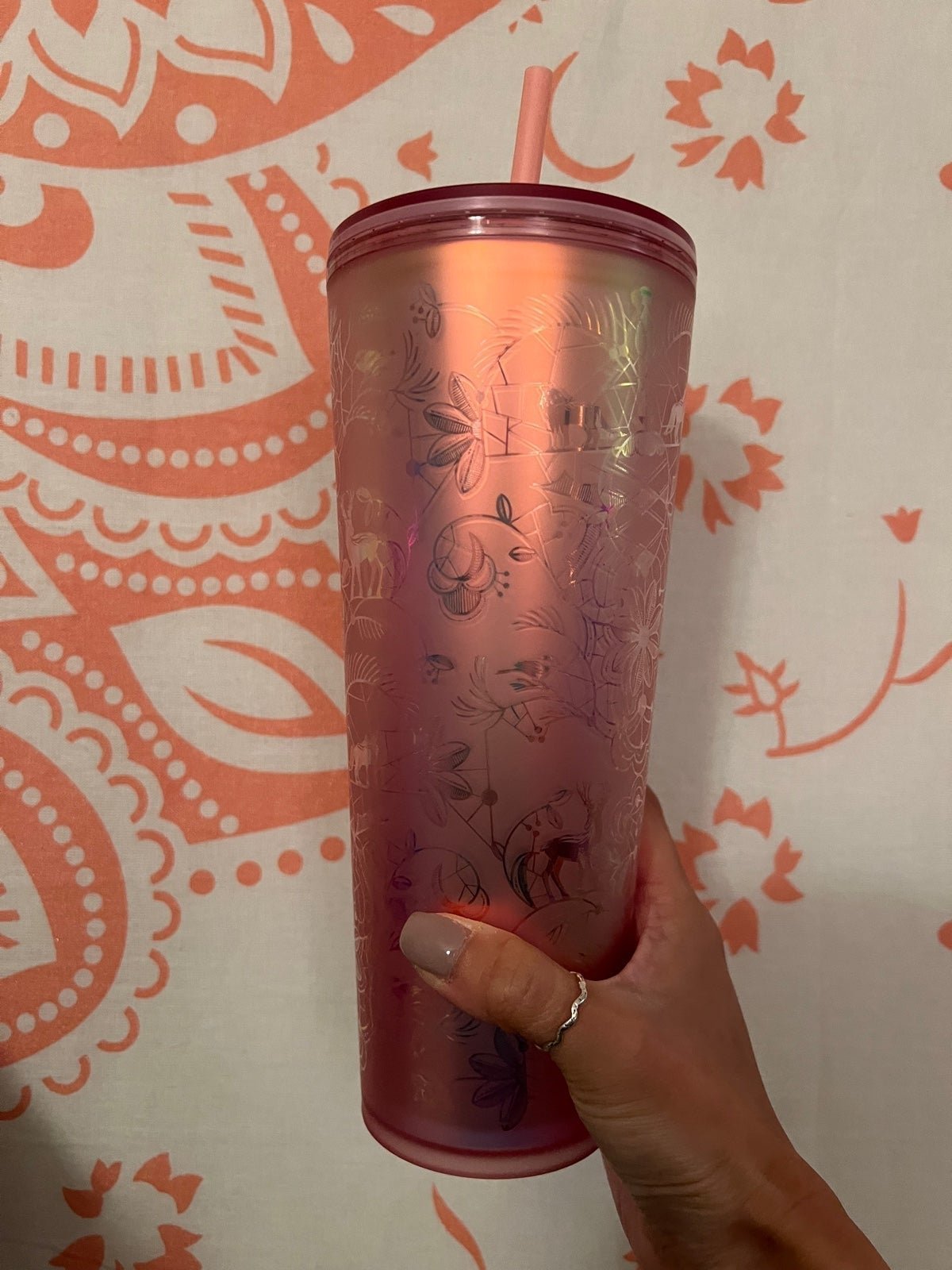 NWT! Light pink Soft touch snowflake tumbler/cup