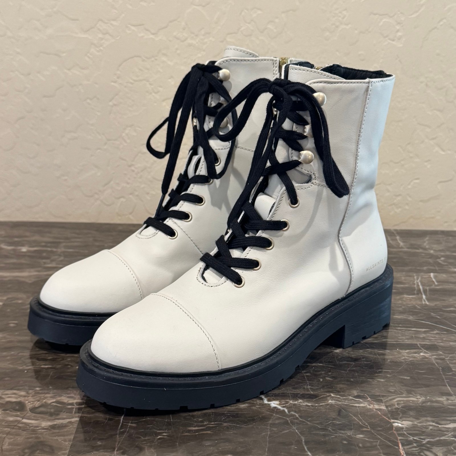 NEW Allsaints Dusty Boot White Leather Combat Boots