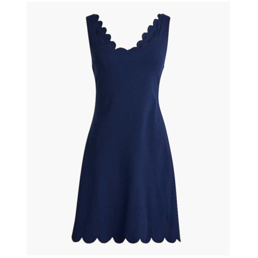 J. Crew Navy Scalloped Active Dress Criss-Cross Straps Size L NWT