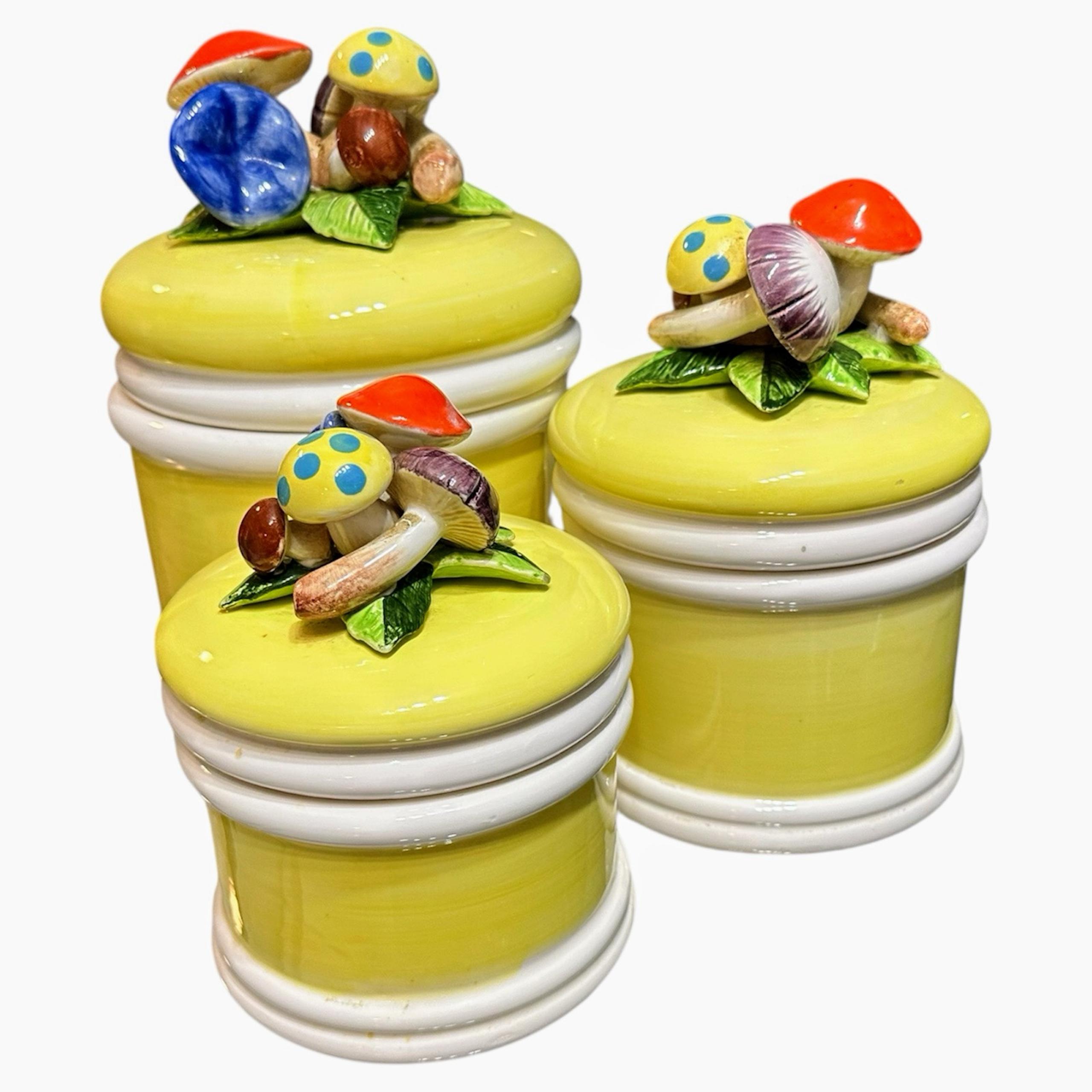Vintage 3-piece ceramic mushroom canister set by Seymour Mann-Retro Collectible