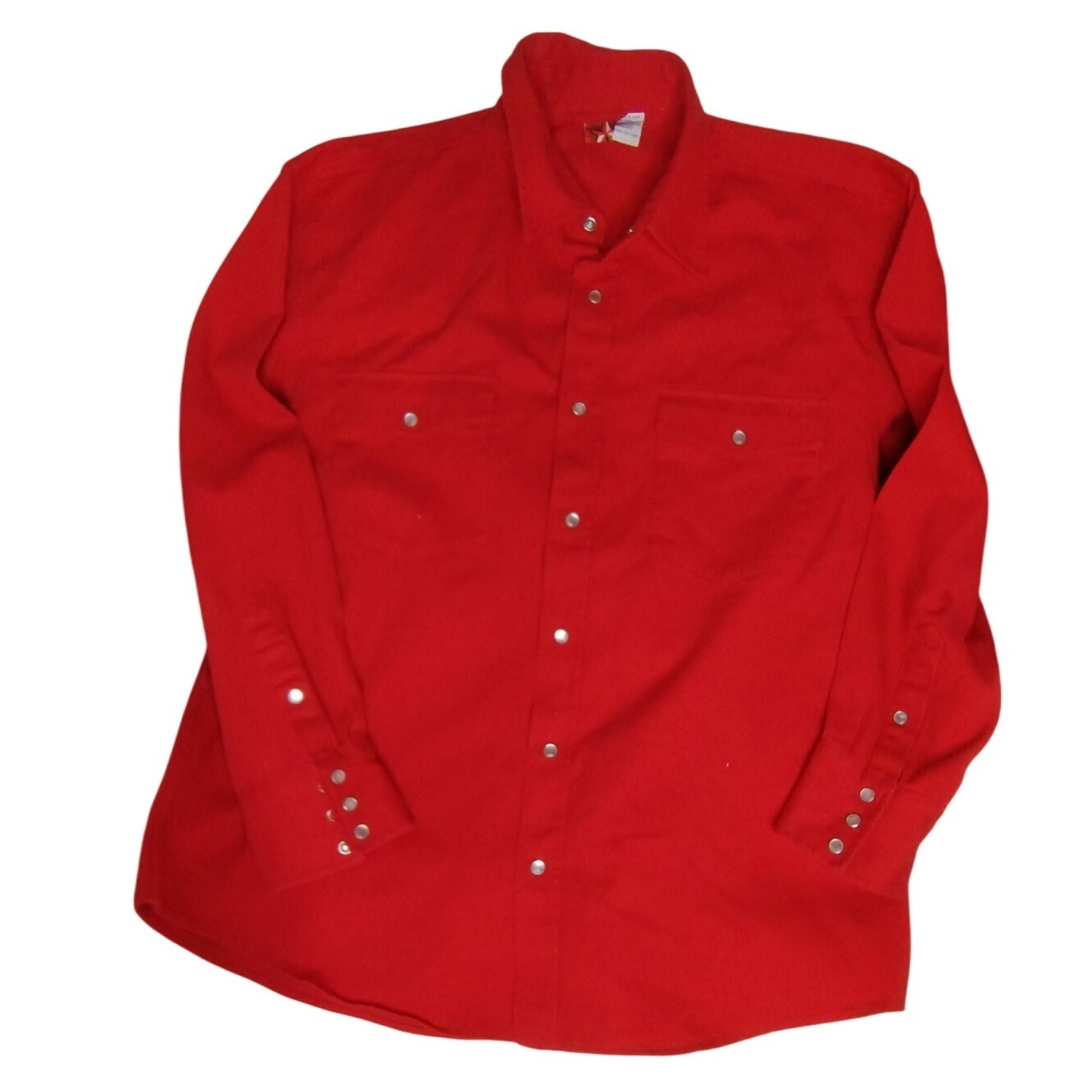 Marlboro Western Shirt Mens Red Cotton Button Up Long Sleeve Cowboy Workwear LG