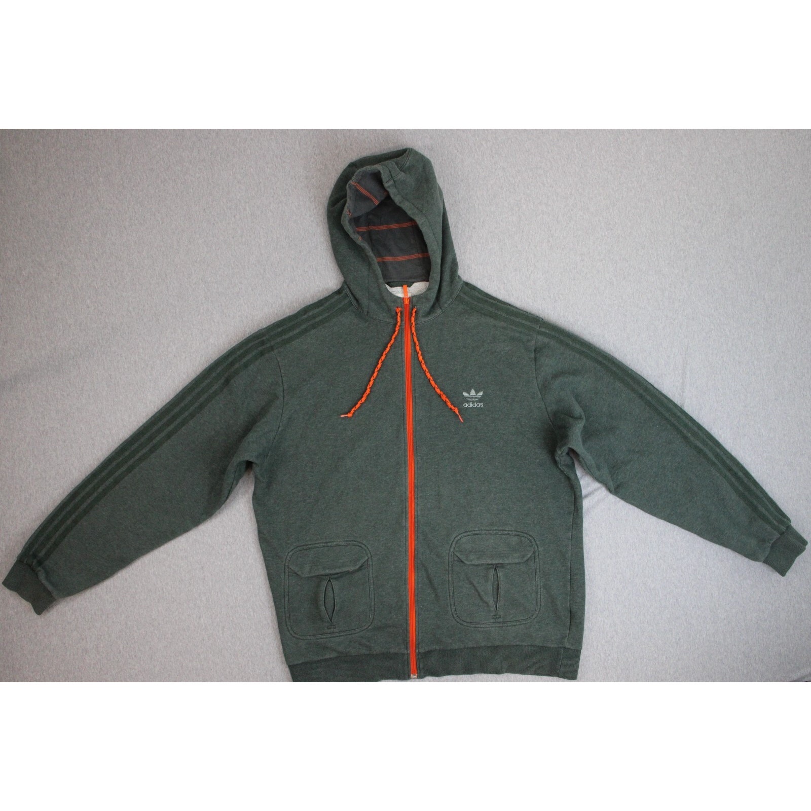 Adidas Hoodie Mens Size 2XL Gray Zip Front Cotton Blend Long Sleeves Pockets