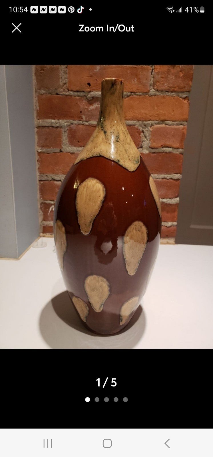 Large brown vase, with light beige teardrop designs throughout