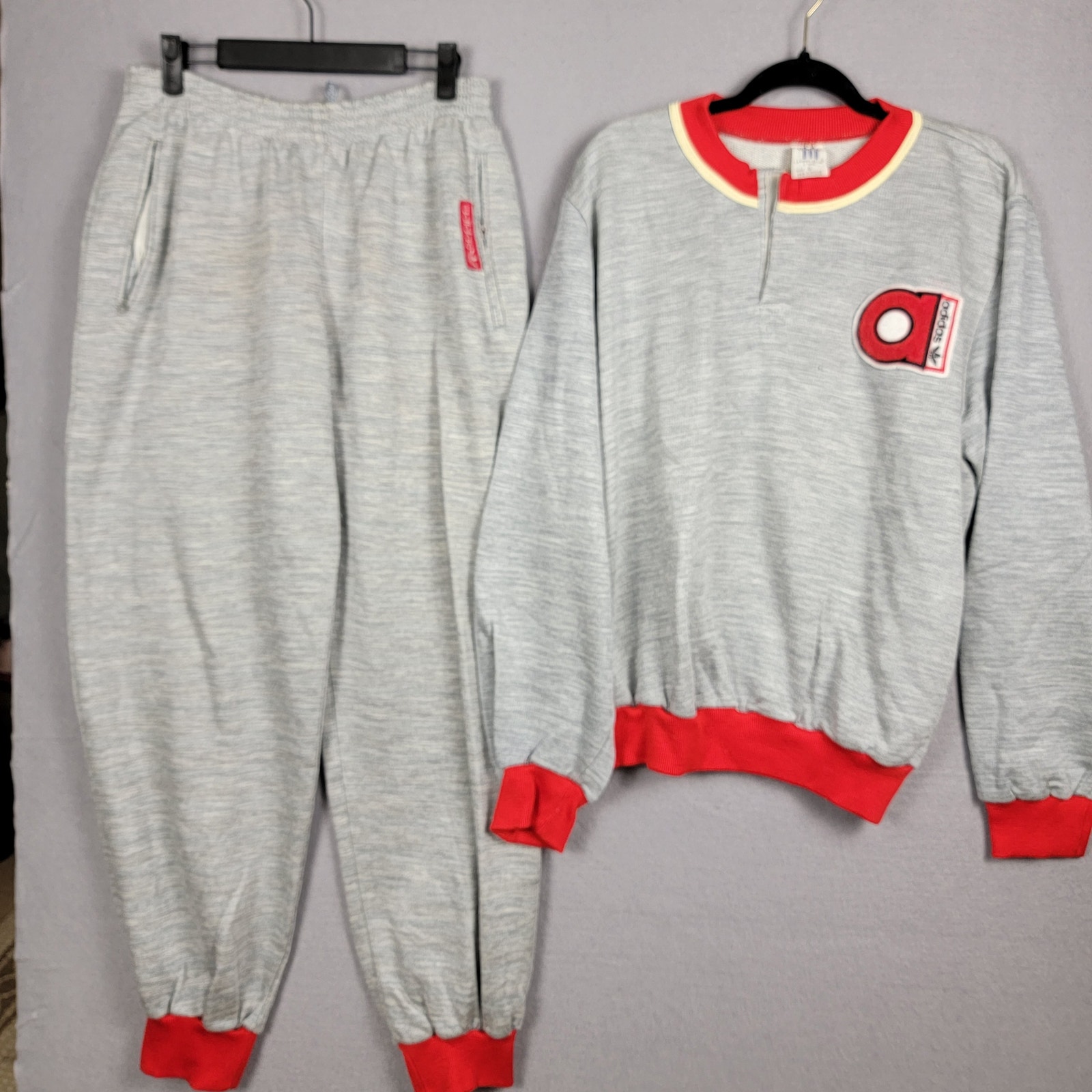 Vintage Adidas Sweatsuit White and Red Sz L (045)