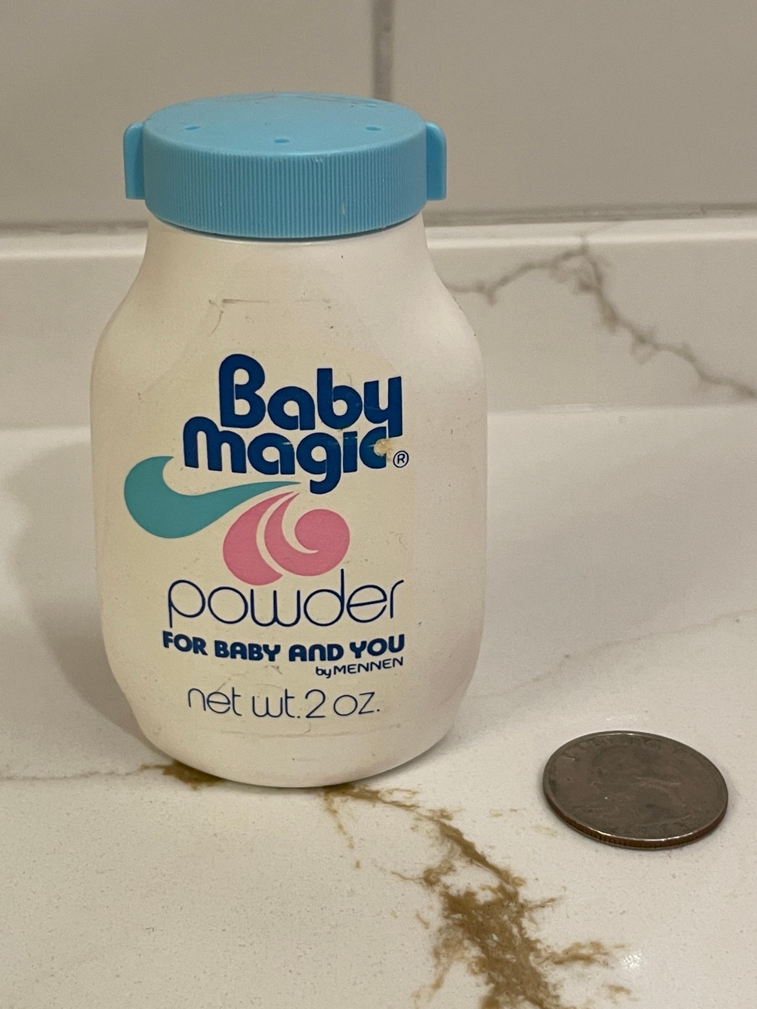 Vintage Baby Magic Powder 2 oz Used 90% Full Talc Fragrance Mennen 1980s Mini