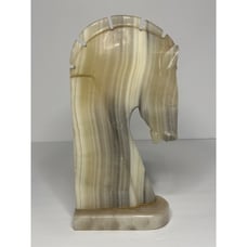 VTG 1970s Banded Calcite Carved Single Horse Head Bookend Mid Century Modern