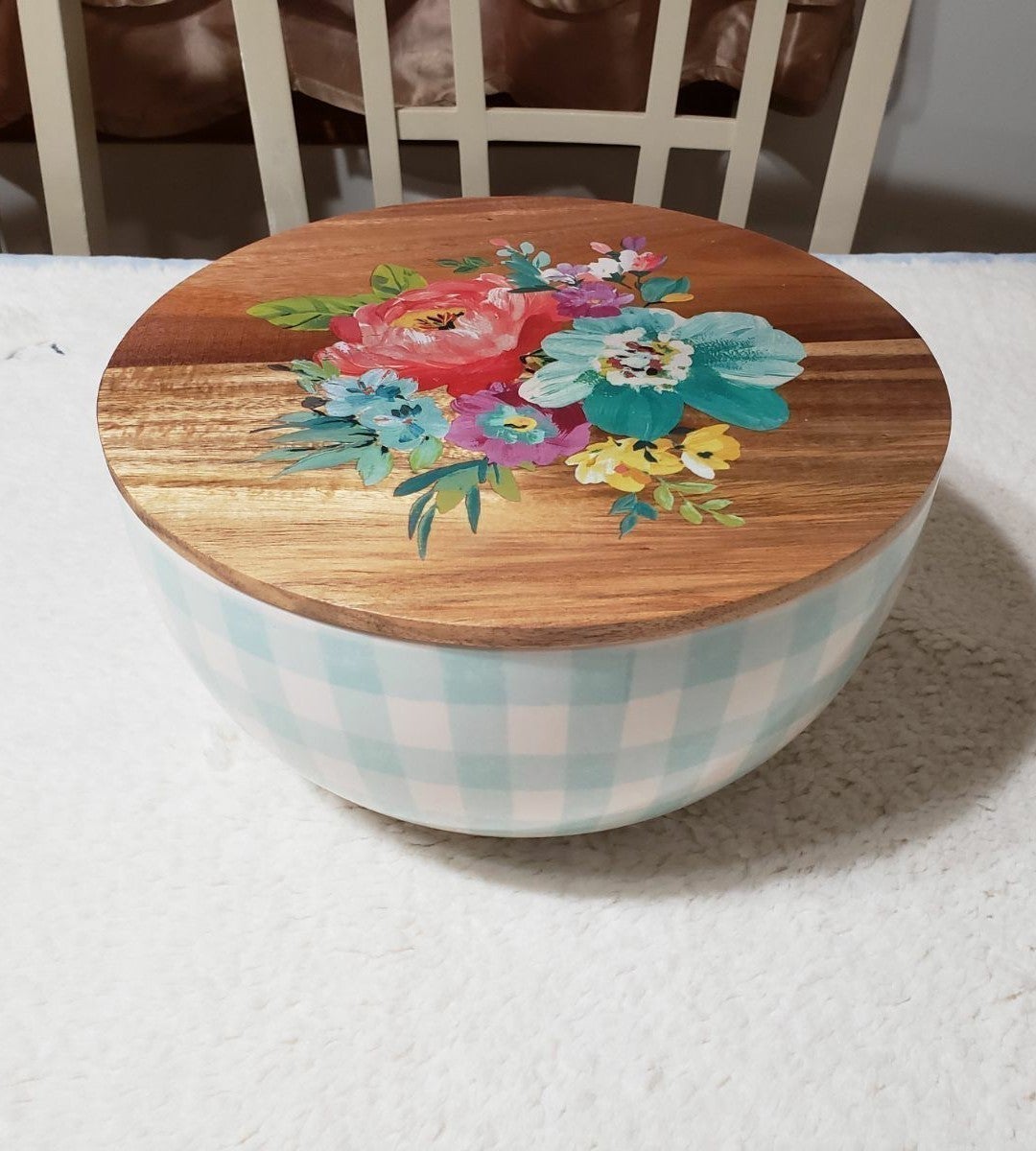 Pioneer Woman Gingham Bowl Large Teal