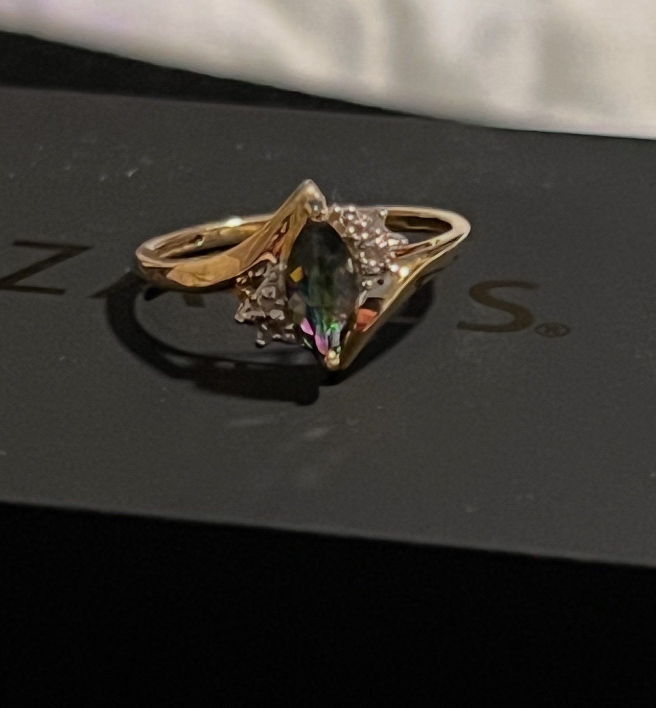 Diamond accent fire topaz marquise 10k yellow gold ring
