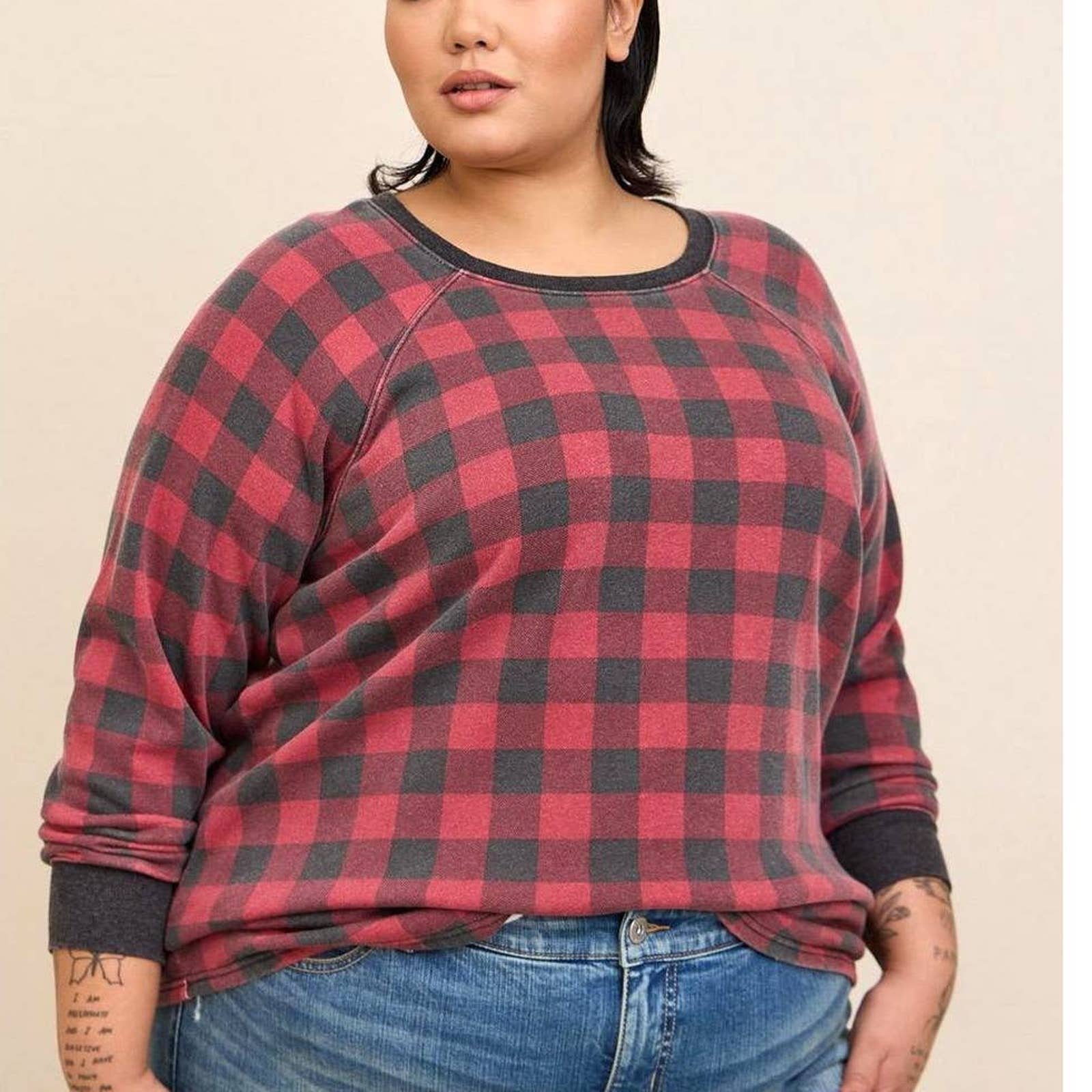 Torrid 4 (4X 26) Cozy Fleece Red/Black Buffalo Plaid Tunic Long Sweatshirt Top