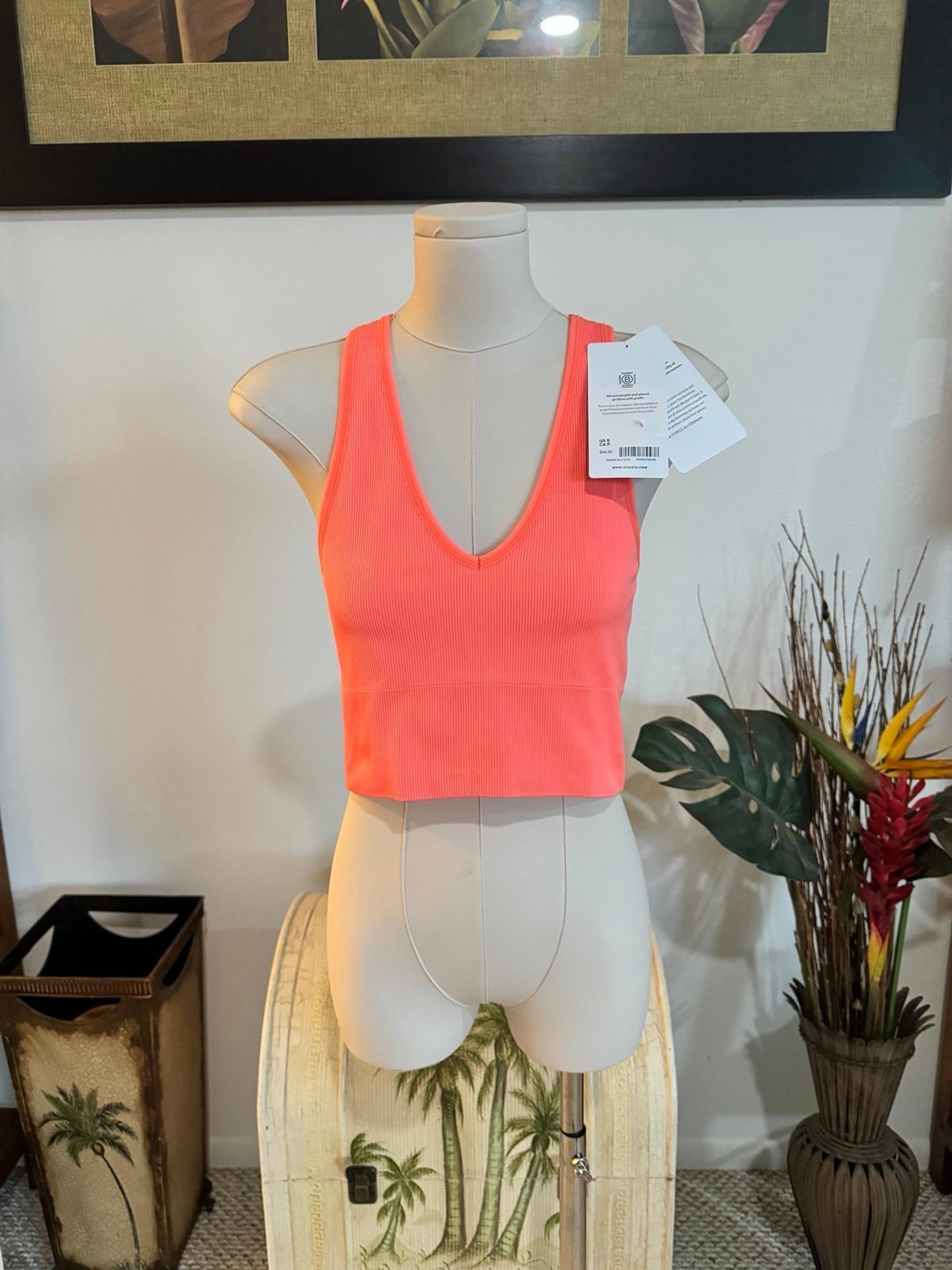 Athleta Women's NWT Aurora Crop Rib V Neck Tank Camisole XS Orange Retail $44
