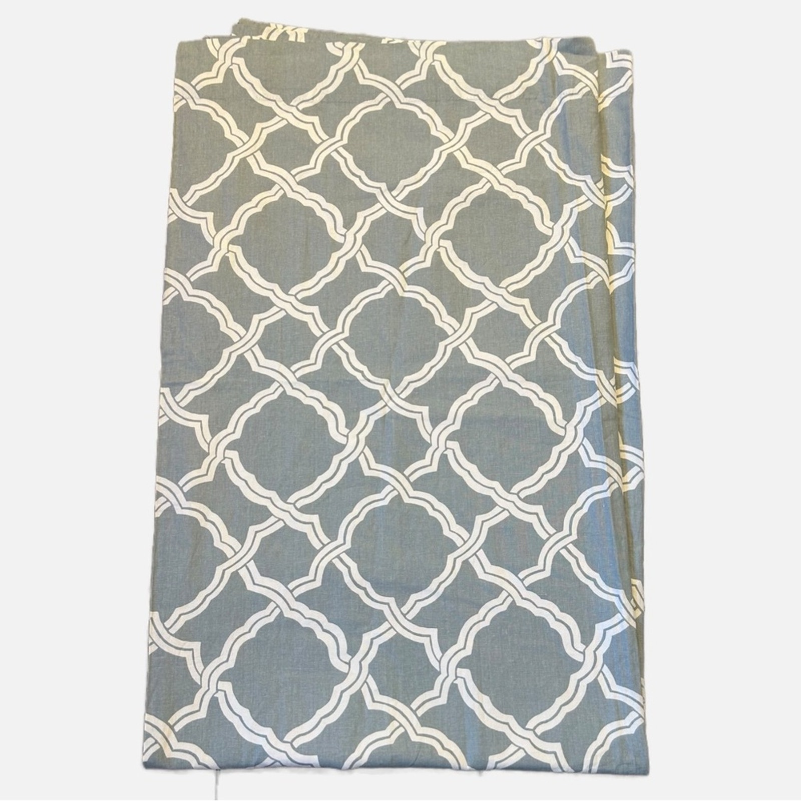Pottery Barn Curtain Panel Linen Cotton Geometric Blue White Rod Opening