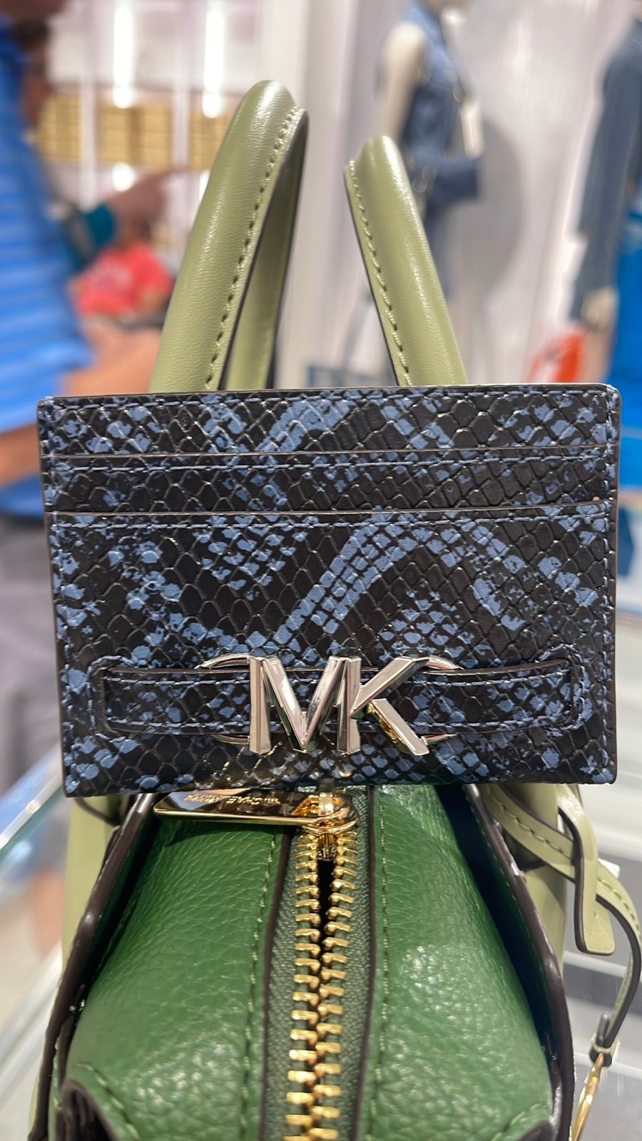 MICHAEL KORS Reed Large Snakeskin Python Patter Card Holder Case Denim NWT