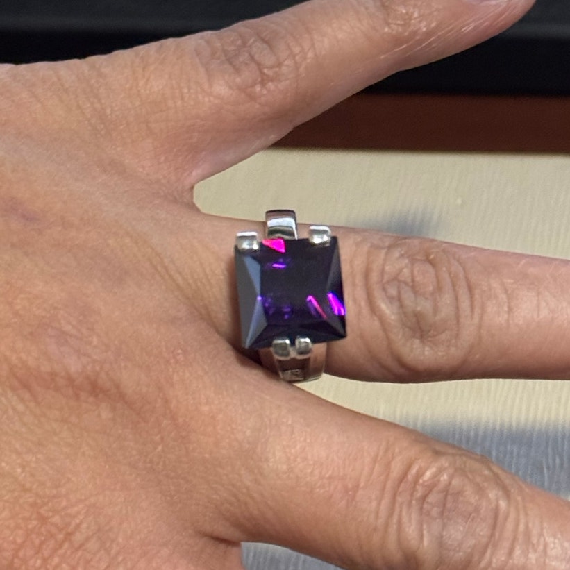Amethyst Silver Ring Solid 925 Silver Square Shape Amethyst Gemstone purple sz 9