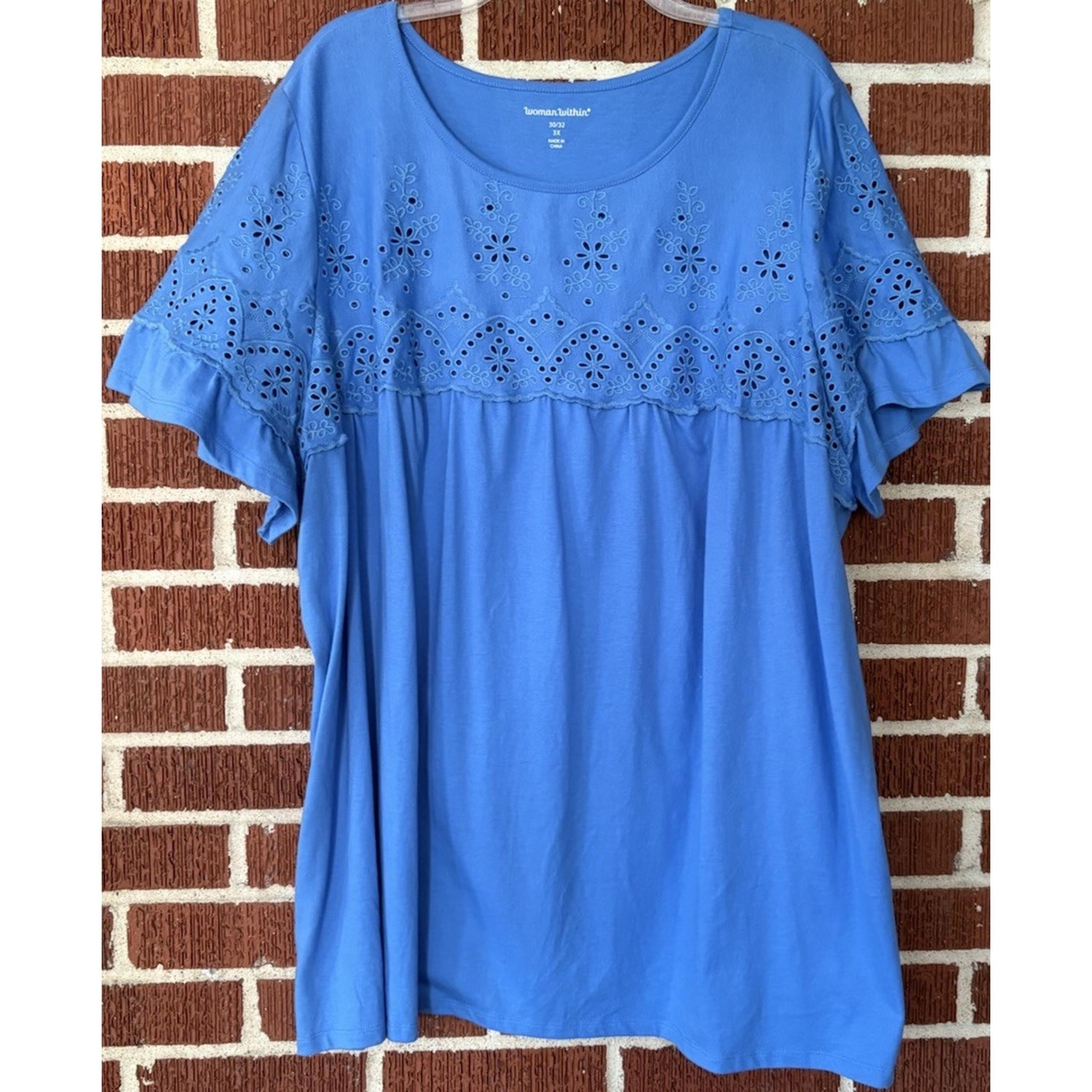 Woman Within Periwinkle Short Sleeve Eyelet Knit Top Size 3X