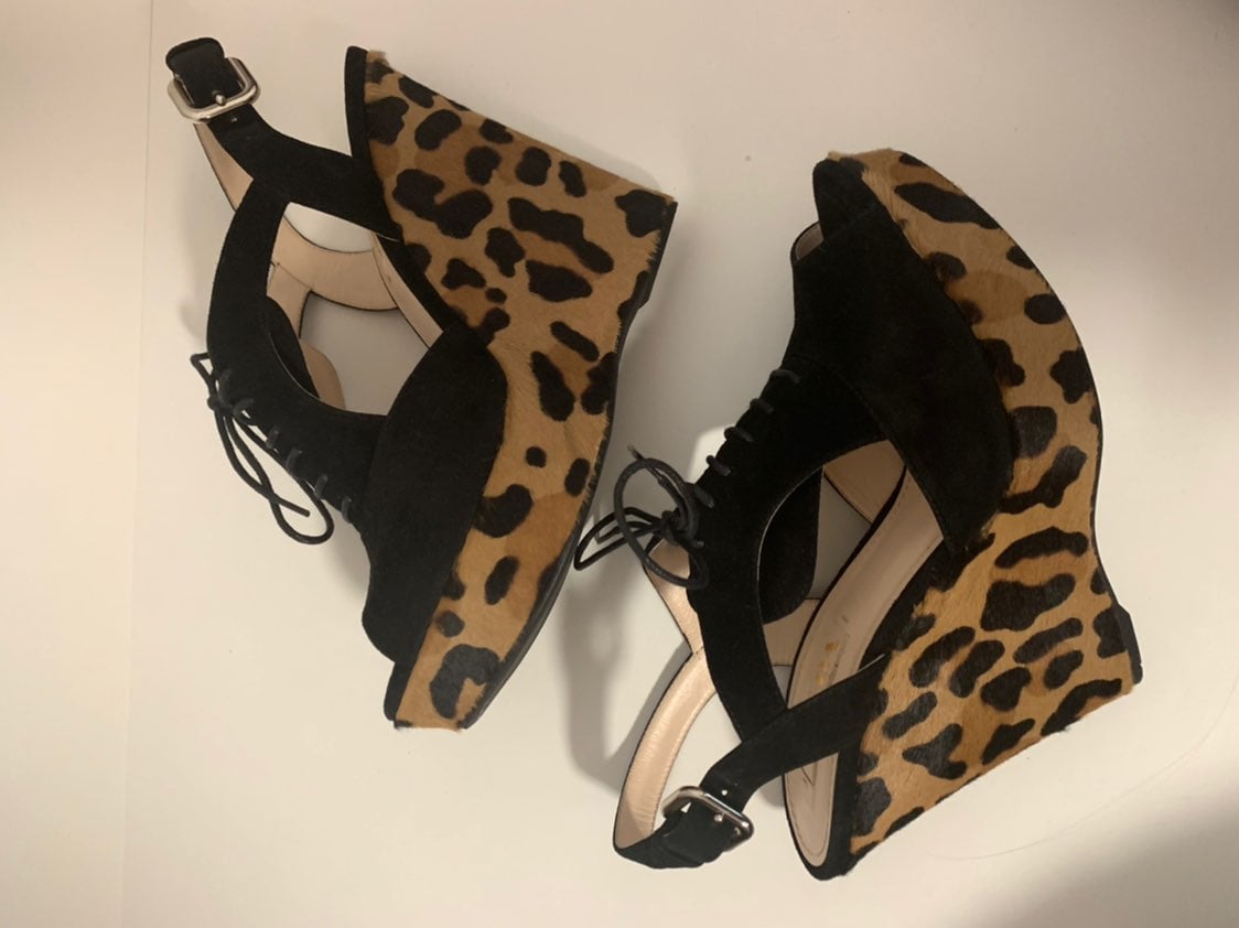 Prada black suede leopard print calf hai