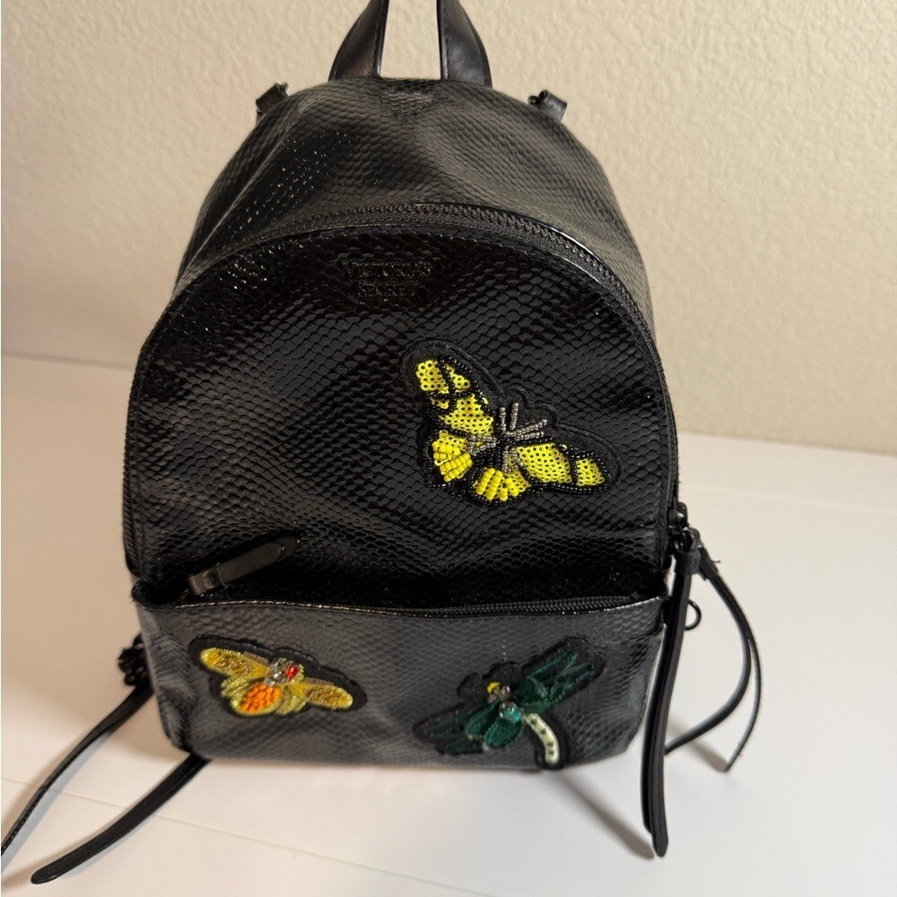 Victoria Secret Backpack Ltd. Ed. Small CITY Black Patent Vegan Sequin Butterfly