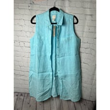 Chico's Soqia Aqua Blue Linen Button-Down Shirt Sleeveless Summer Top