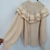 H&M Chunky Exaggerated Flounced Frill Ruffle Trim Rib Knit Jumper In Light Beige