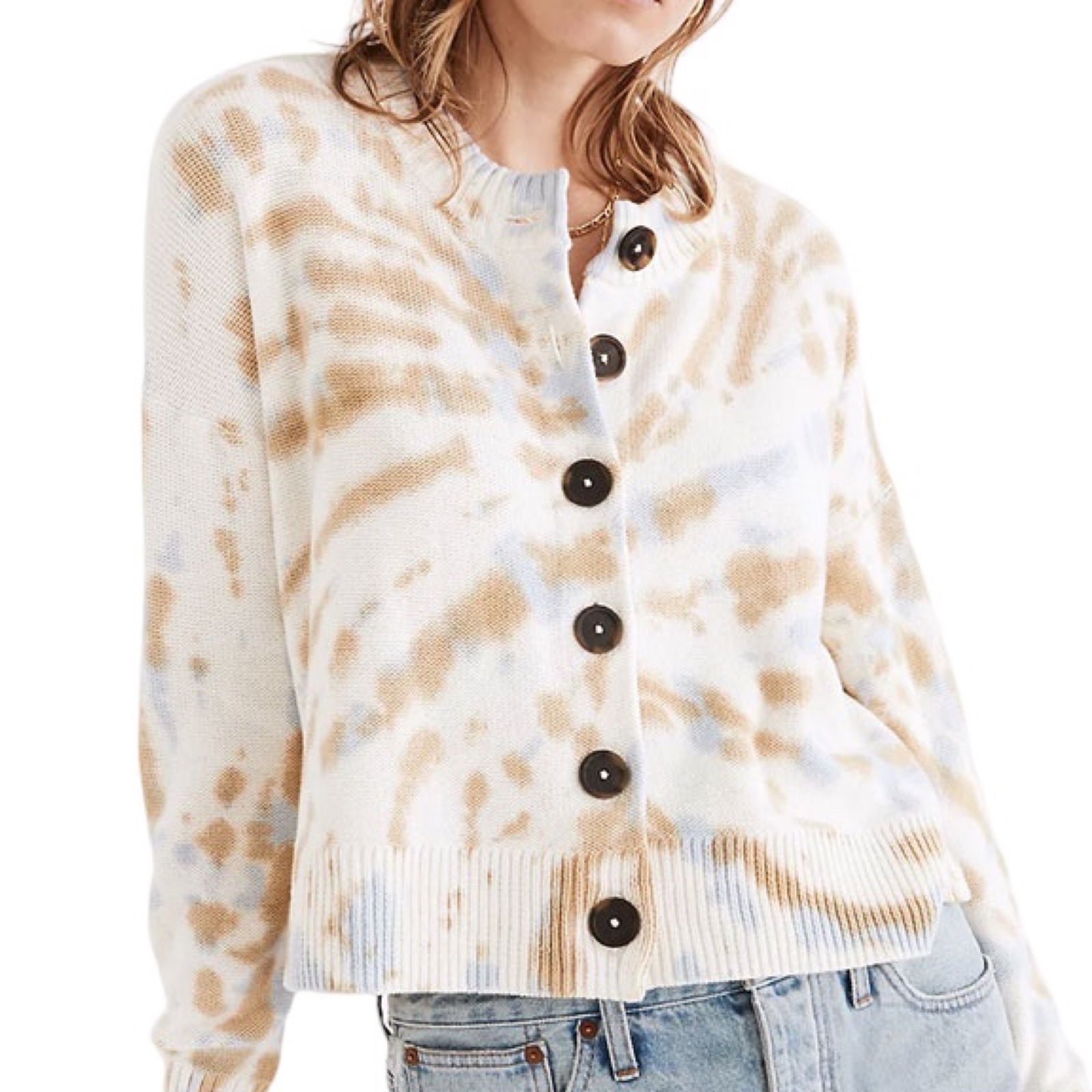 Madewell Tie-Dye Broadway Button Down Crewneck Cardigan Sweater Small