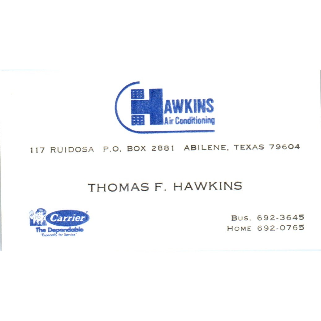 Thomas F. Hawkins Air Conditioning Abilene TX Vintage Business Card SD4-B1