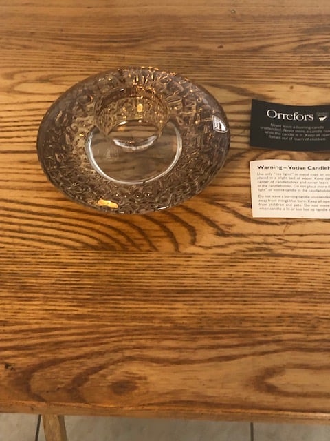 ORREFORS VOTIVE DISCUS GOLD CANDLE HOLDER