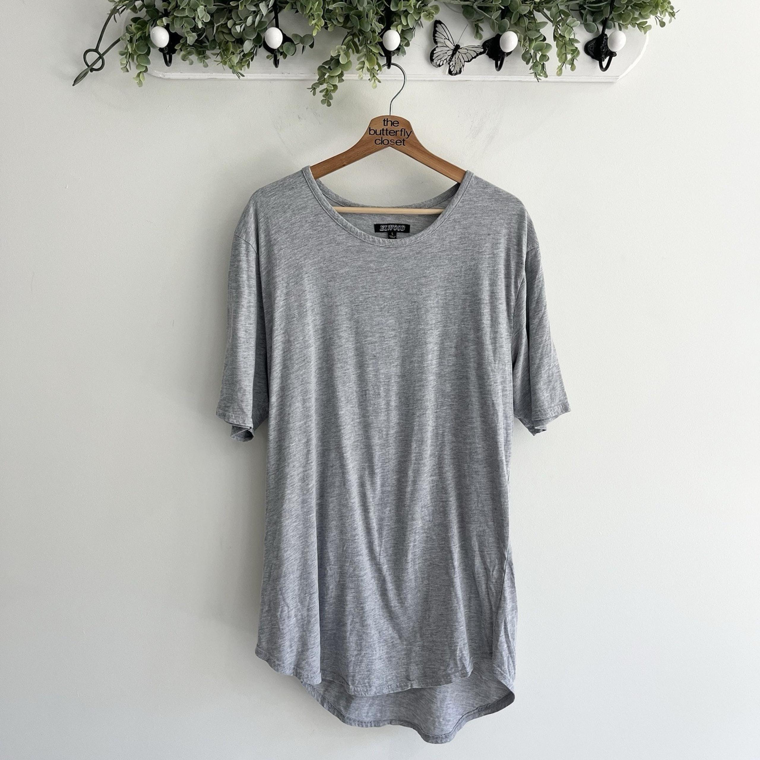 ELWOOD T-Shirt Crew Neck Curve Hem Heather Gray Size Large F7005