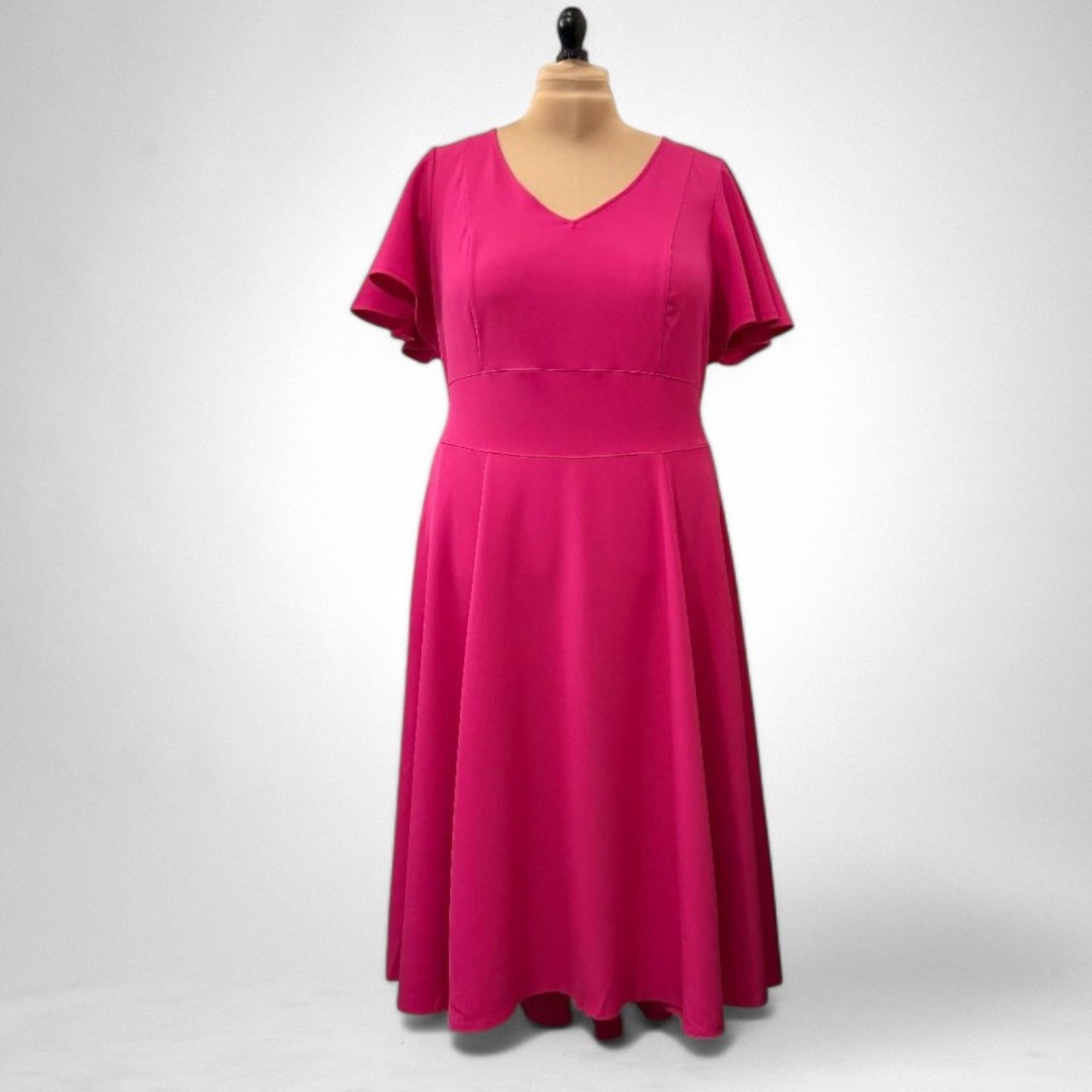 LANE BRYANT Lena V-Neck Hot Pink High-Low Midi Dress, Size 20