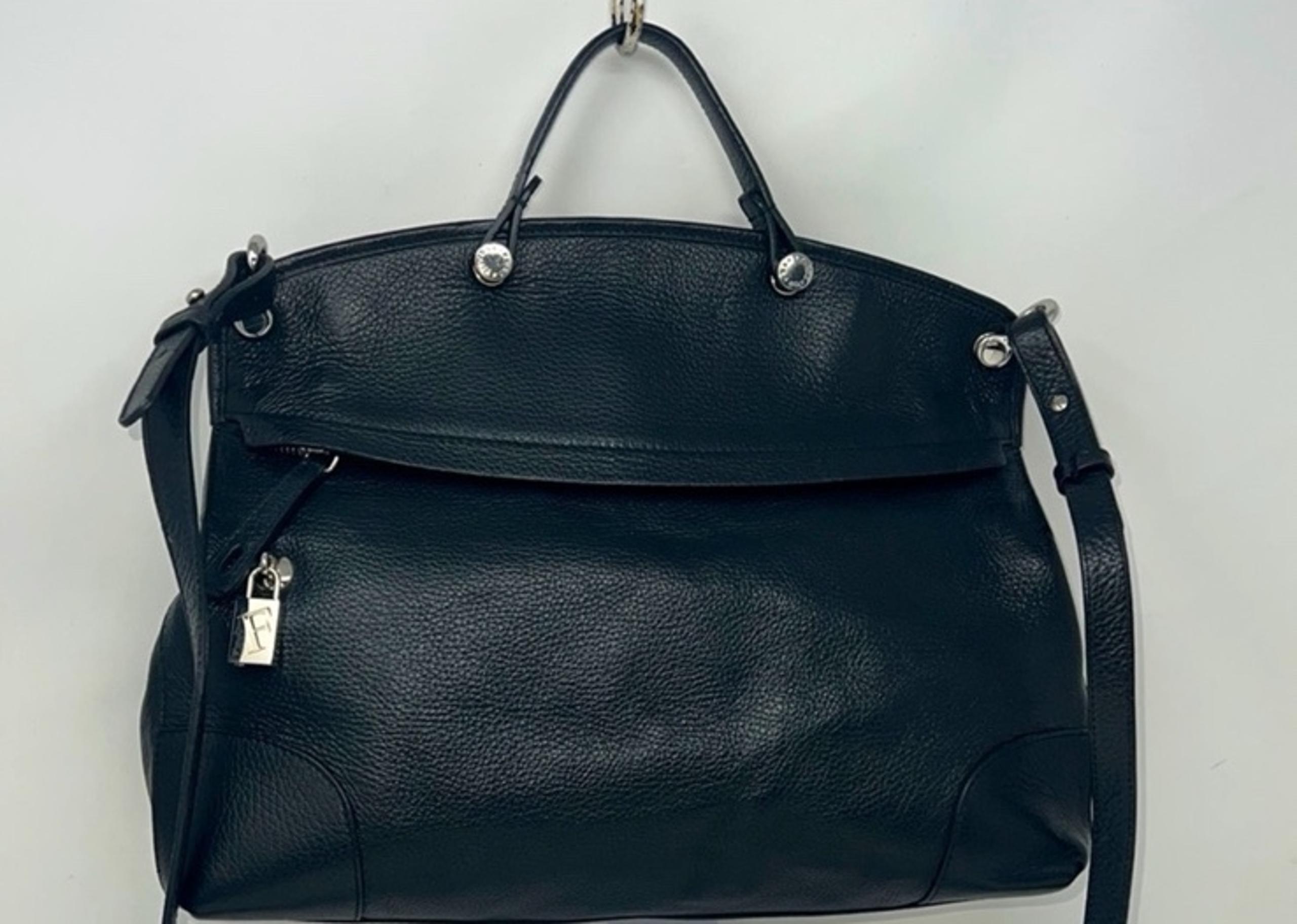 FURLA Black Leather Two Sided Top Handle Shoulder Crossbody Bag with Dustbag