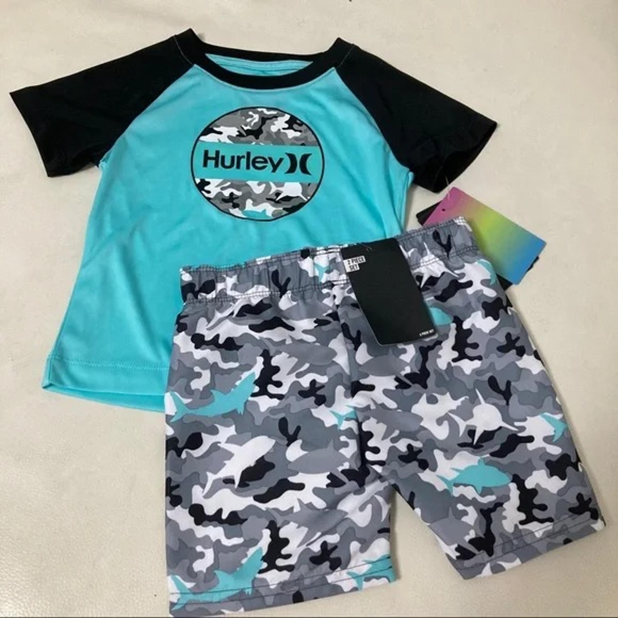 Hurley cute blue camouflage active shorts set UPF 50+ 4056