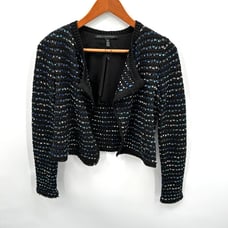 WHITE HOUSE BLACK MARKET Black Knit Tweed Moto Blazer Cardigan Jacket // XS