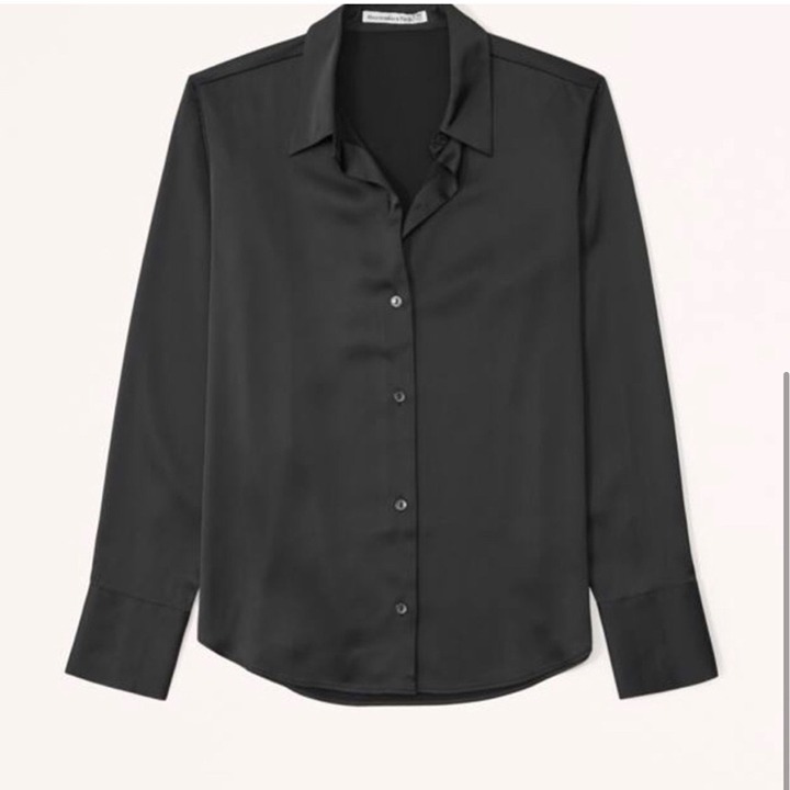 Abercrombie & Fitch Satin Button Down Black Shirt Solid Oversized Collared: XL
