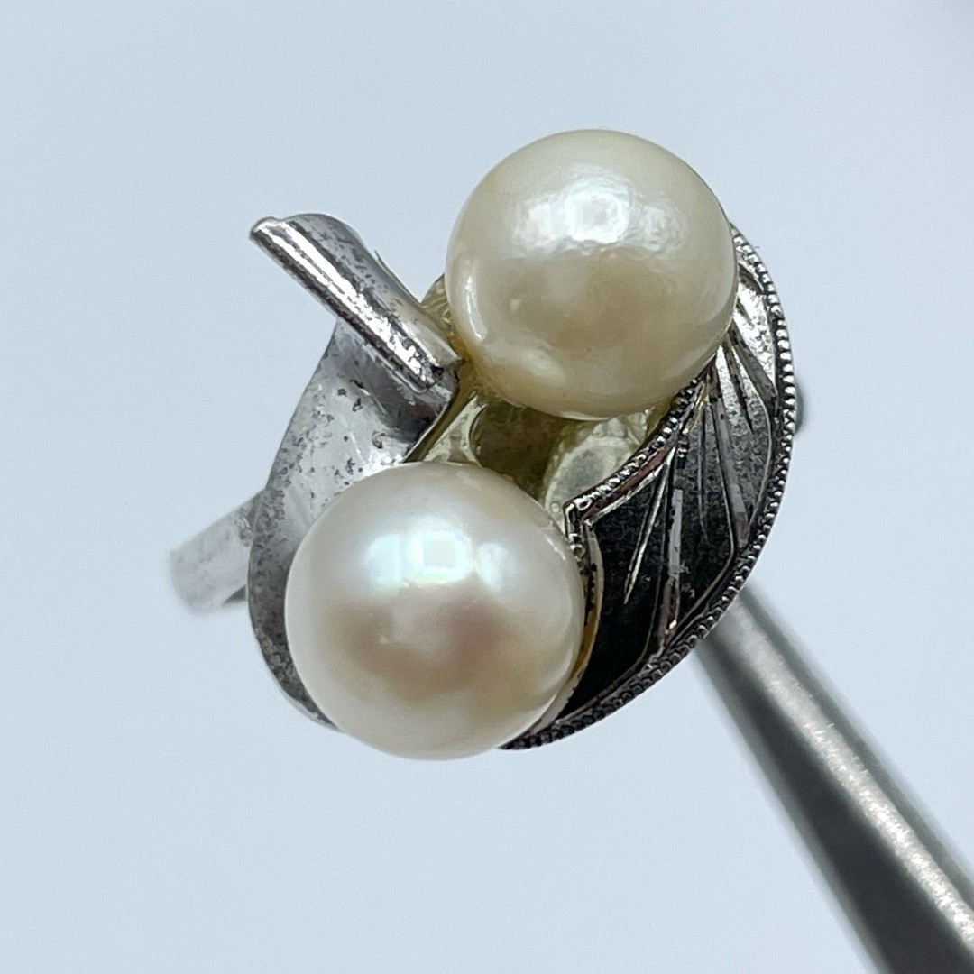 Vintage 925 Sterling Silver Faux Perl Art Deco Victorian Beaded Ring Sz 7