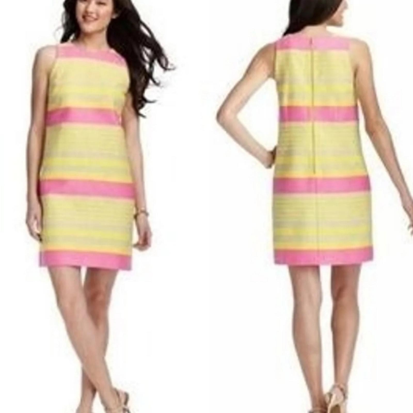 Loft Neon Yellow Pink Stripe Dress Sleeveless Women 4T