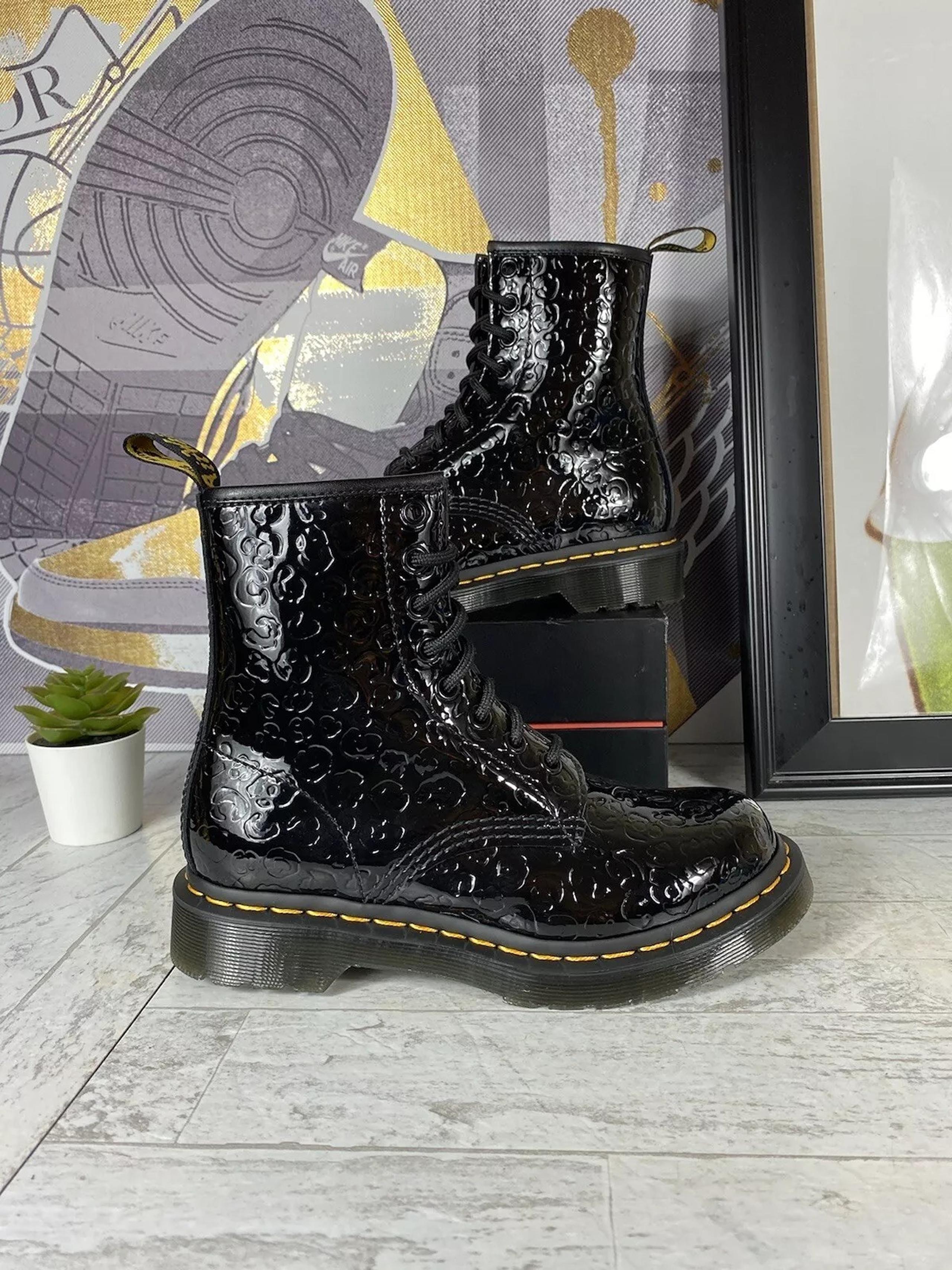 Dr. Martens 1460 Boots Black Patent Leather Lamper Leopard Embossed Women Size 5