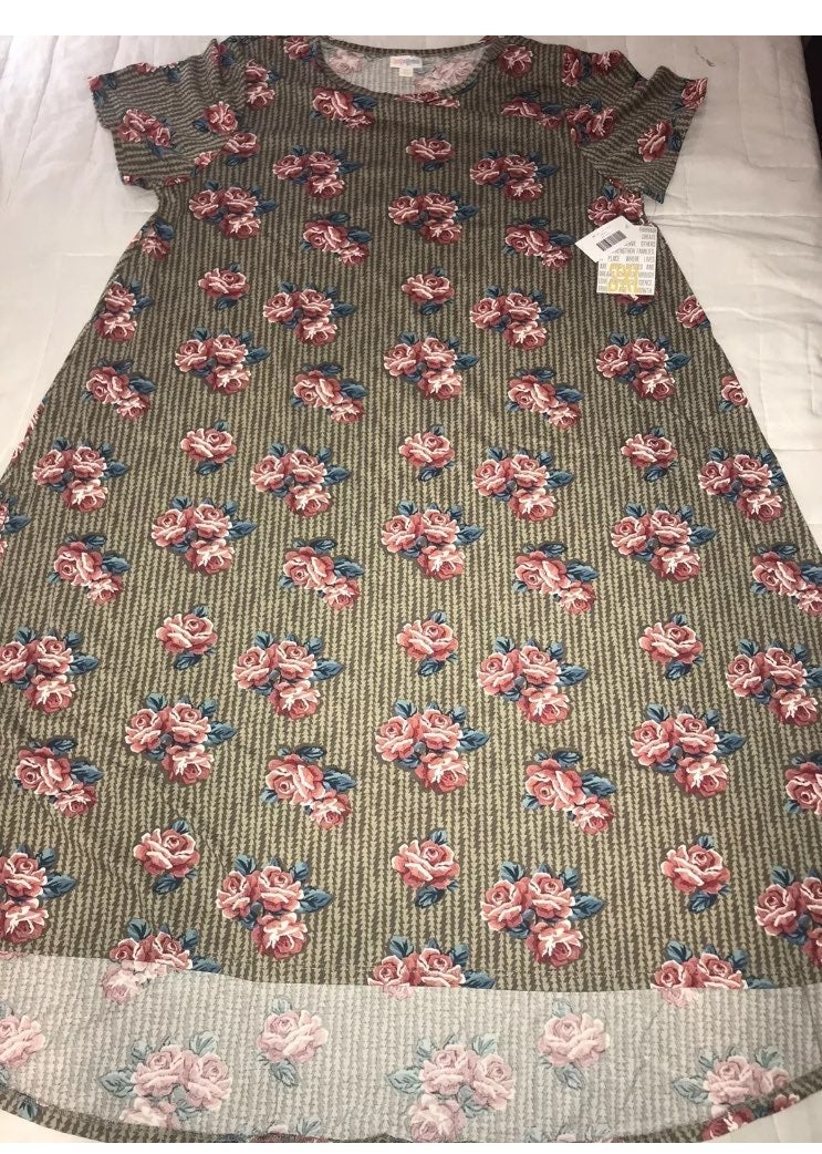Lularoe Carly Brown Blush Pink Roses 3X 26/28 XXXL 3XL 24/26 New