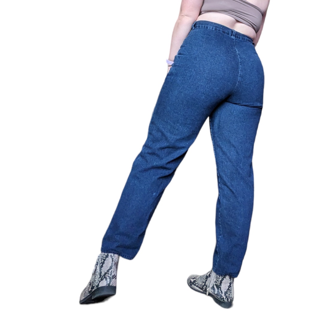 Vintage 80s Cherokee High Rise Bareback Denim Jeans Western Baggy Dark Wash Blue