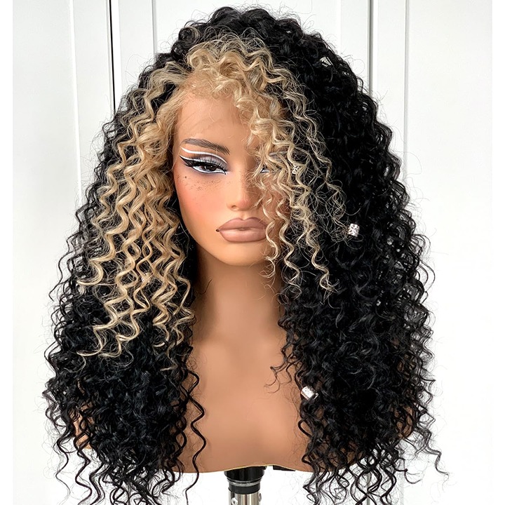 human hair blended lace front wig