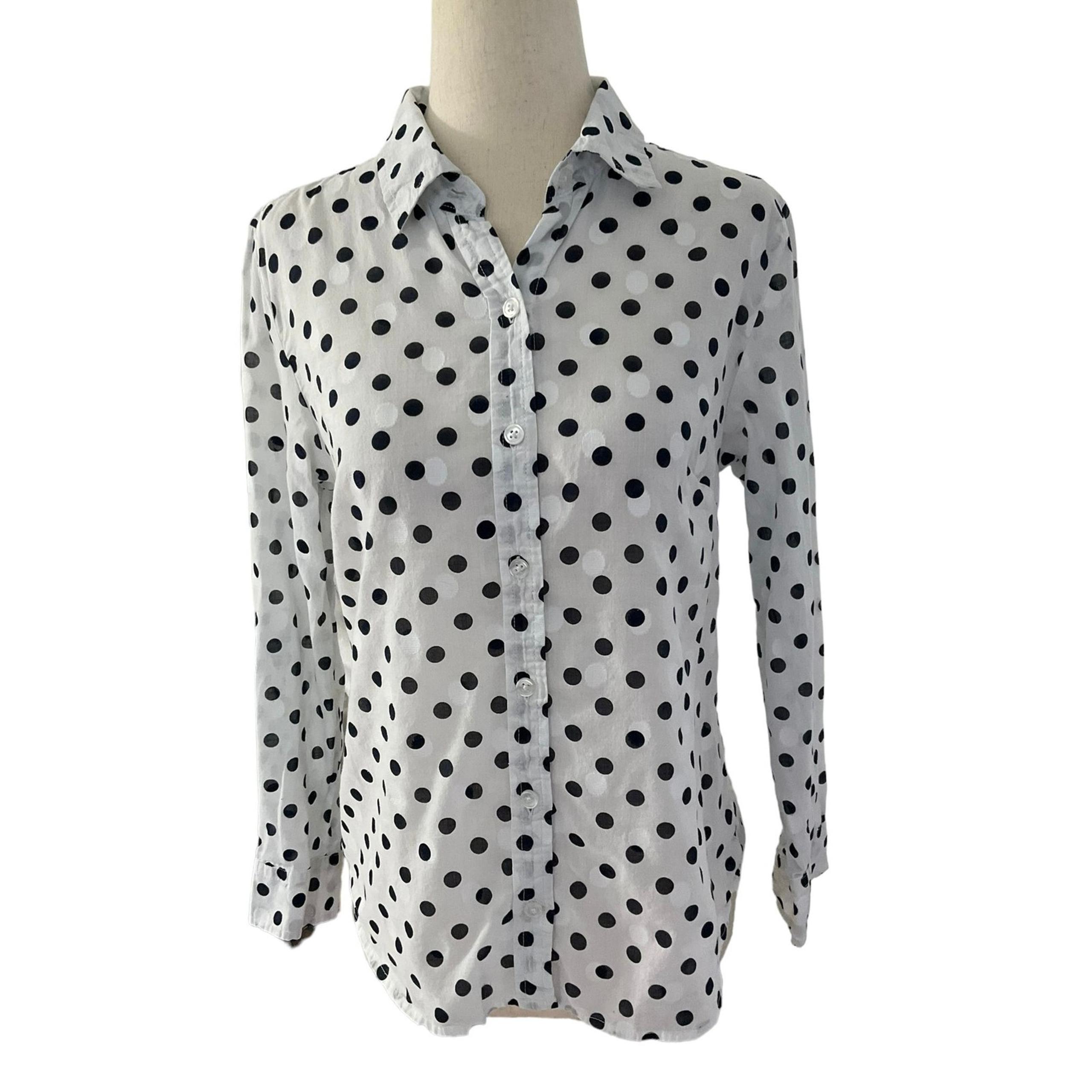 Karen Scott White&Blue Polka Dot Cotton ButtonUp Women's Petite Size Small 13-32