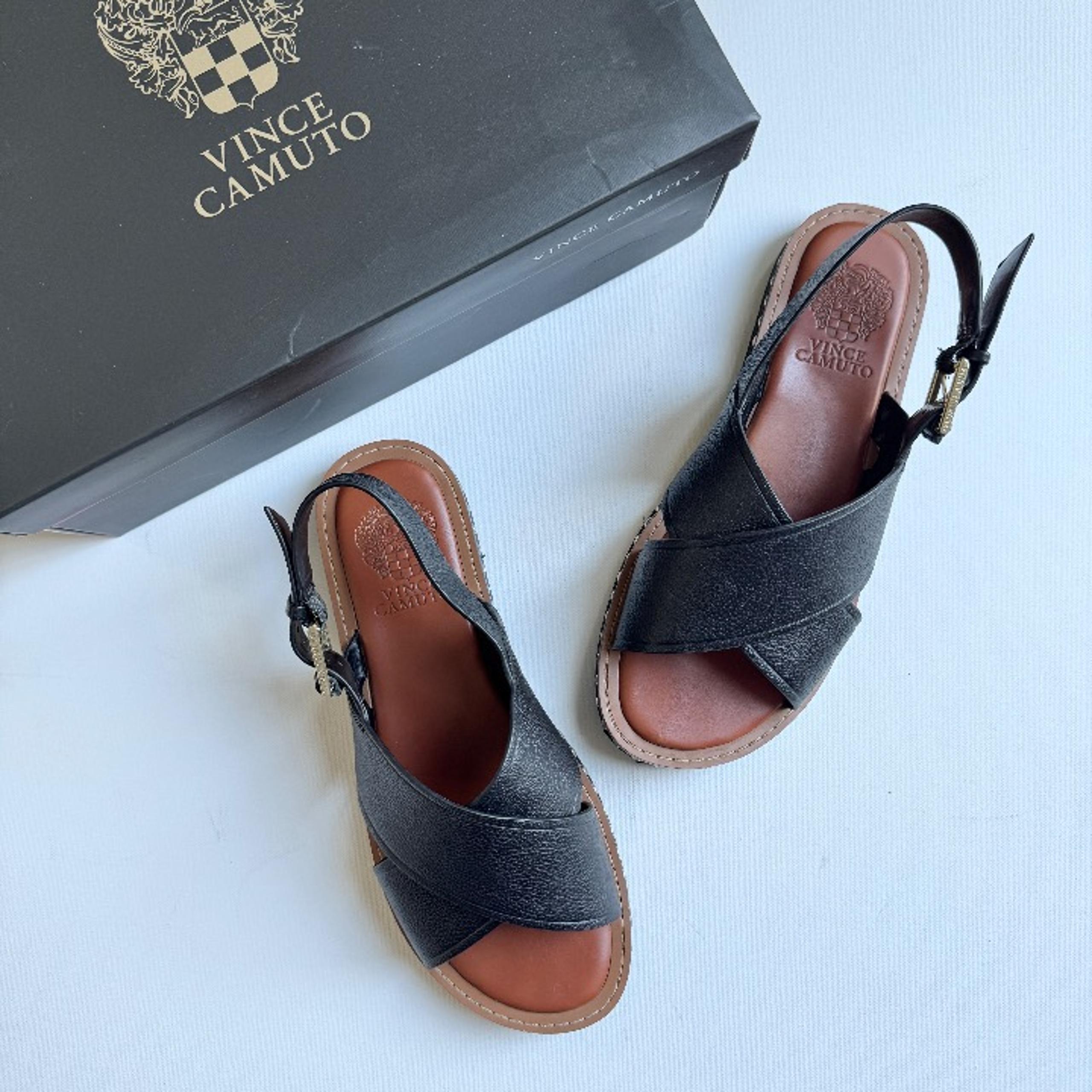 Vince Camuto Ceemilo Black Leather Studded Platform Slingback Sandals Size 8