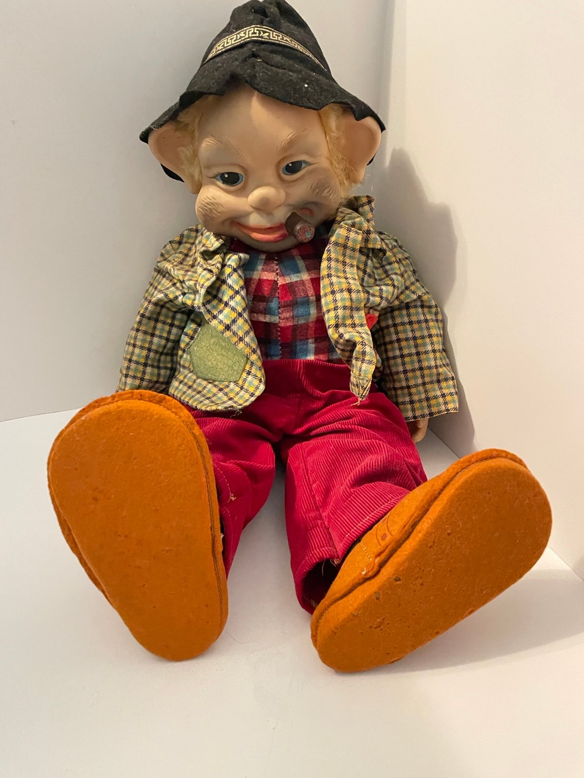 Vintage Rushton Cigar Smoking Hobo Rubber Face Checkered Clothes Rare