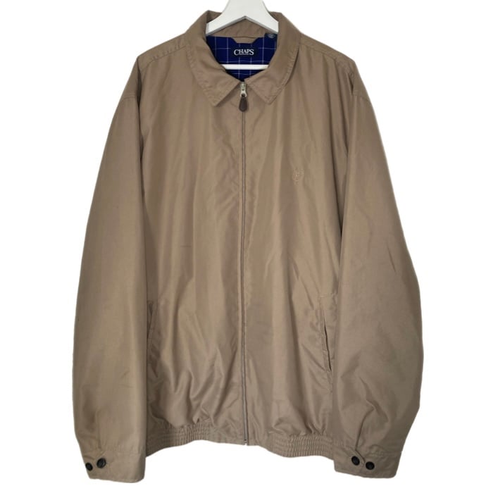 Chaps Harrington Jacket Men’s XLT Preppy Y2K Windowpane Plaid Lined Khaki Beige