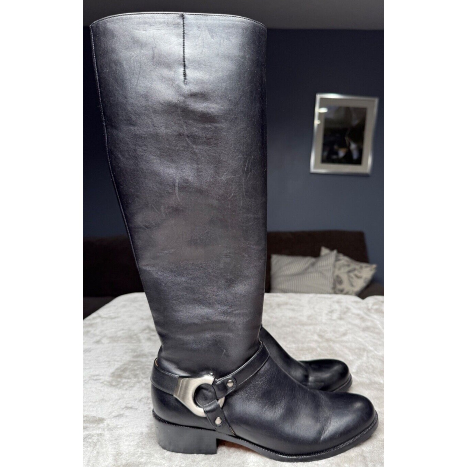 Via Spiga Black Leather Harness Tall Riding Equestrian Boots Womens Size 6